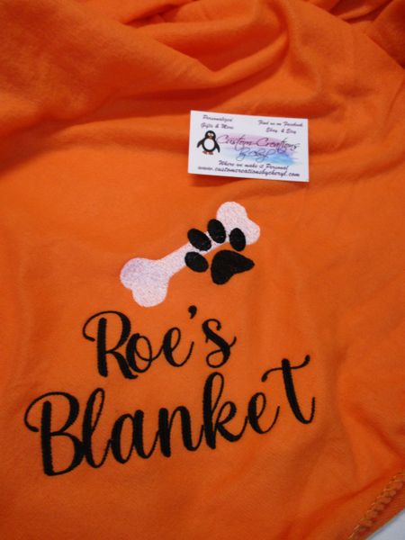 Personalized Dog Blanket Bone Paw 50 x 60 Polar Fleece Custom Name Dog Blanket