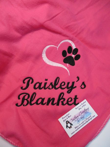 Personalized Dog Blanket Heart Paw 50 x 60 Polar Fleece Custom Name Dog Blanket