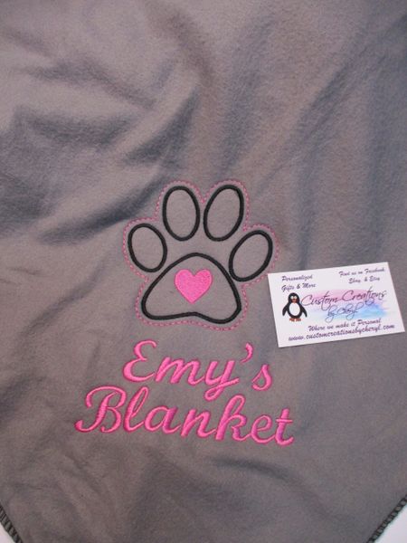 Personalized Dog Blanket Paw Outline Heart 50 x 60 Polar Fleece Custom Name Dog Blanket