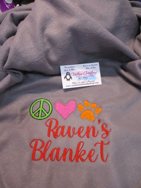 Personalized Dog Blanket Peace Love Paw 50 x 60 Polar Fleece Custom Name Dog Blanket