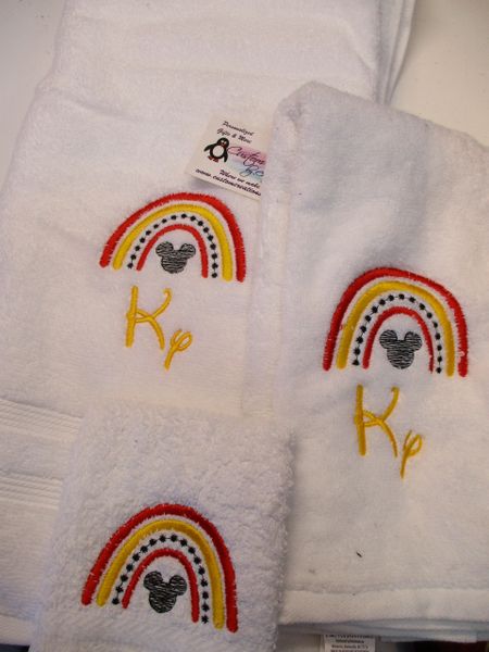 Mickey Boho Rainbow Personalized Towel Set