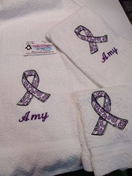 Purple Cheetah Awareness Ribbon Personalized 3 Piece Towel Set