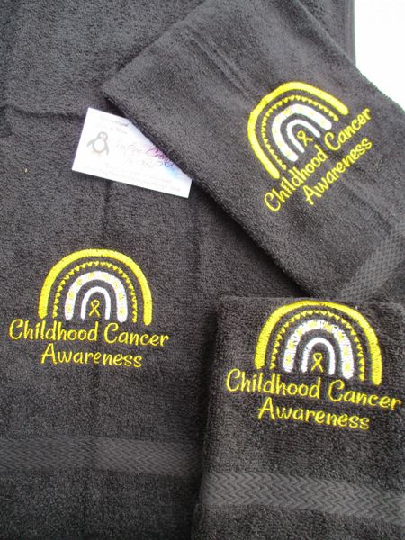 Childhood Cancer Awareness Boho Yellow Ribbon Rainbow Personalized 3 Piece Towel Set