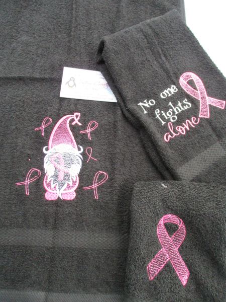 Personalized Pink Gnome Breast Cancer Awareness Ribbon Personalized 3 PieceTowel Set Breast Cancer Awareness Ribbon