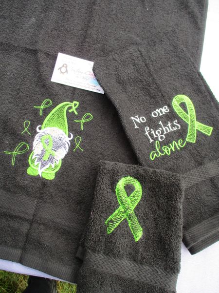 Personalized Lime Green Gnome Lymphoma Awareness Ribbon Personalized 3 PieceTowel Set Cancer Awareness Ribbon