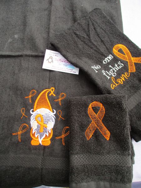 Personalized Orange Gnome Leukemia Awareness Ribbon Personalized 3 PieceTowel Set Leukemia Awareness Ribbon