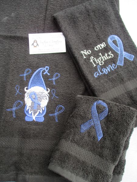 Personalized Royal Blue Gnome Child Abuse Awareness Ribbon Personalized 3 PieceTowel Set Child Abuse Awareness Ribbon