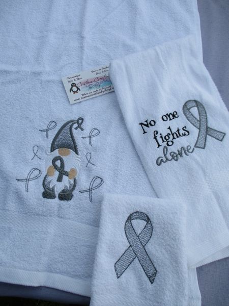 Personalized Gray Gnome Brain Cancer Awareness Ribbon Personalized 3 PieceTowel Set Brain Cancer Awareness Ribbon