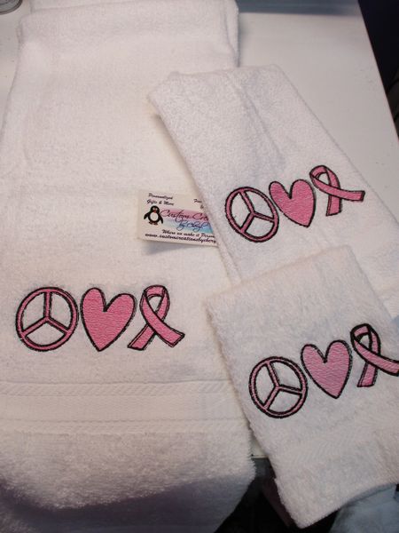 Personalized Peace Love Ribbon Breast Cancer Awareness Ribbon Personalized 3 PieceTowel Set Break Cancer Awareness Ribbon