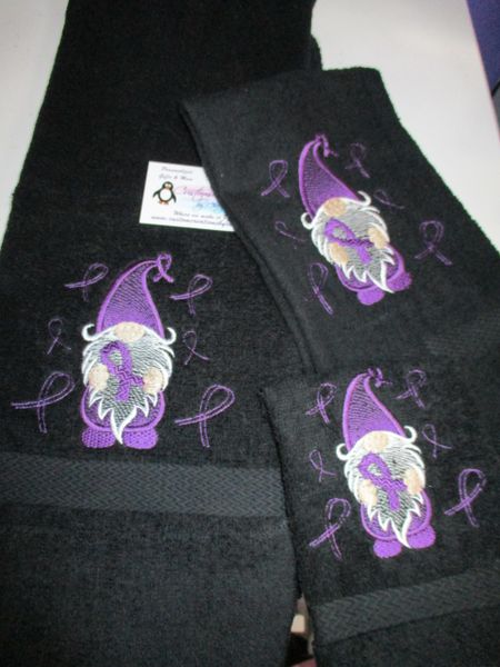 Personalized Purple Gnome Pancreatic Cancer Awareness Ribbon Personalized 3 PieceTowel Set Pancreatic Cancer Awarenes Ribbons Ribbon