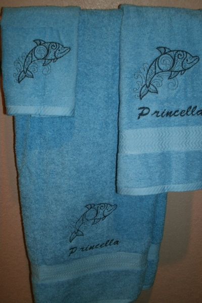 Dolphin Sketch Nautical Personalized 3 Piece Towel Set