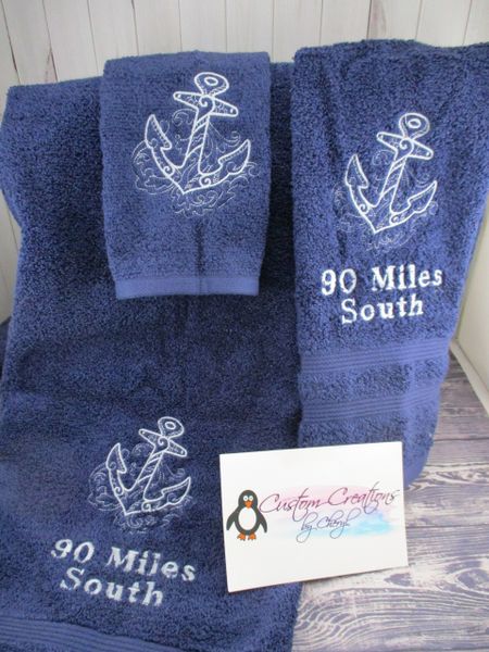 Anchor Sketch Nautical Personalized 3 Piece Towel Set Nautical Bathroom