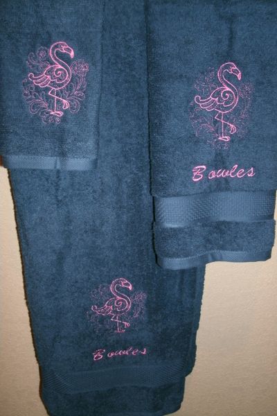 Flamingo Sketch Ocean Personalized 3 Piece Towel Set Ocean Bathroom