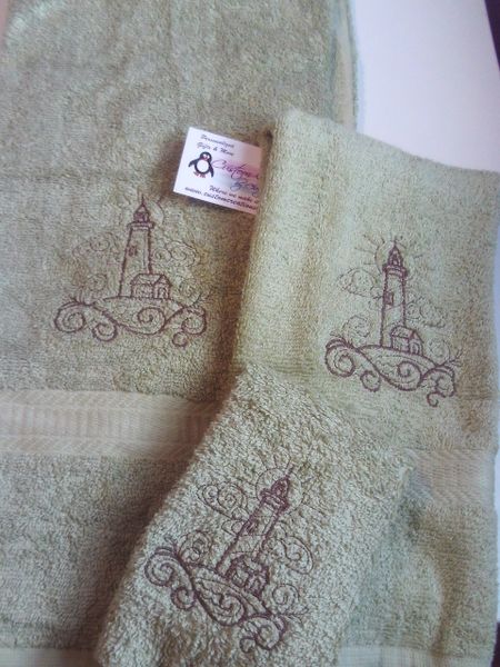 Lighthouse Nautical Sketch Personalized 3 piece Towel Set