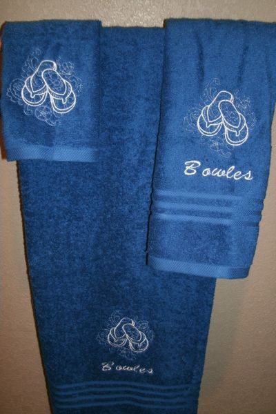 Flip Flops Sketch Personalized 3 Piece Towel Set Beach Bathroom