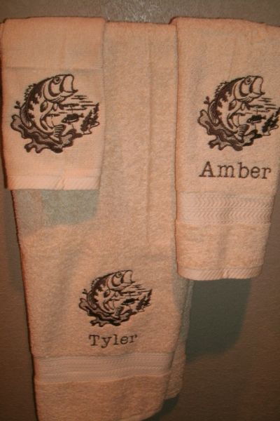 Bass Fish Sketch Personalized 3 piece Towel Set