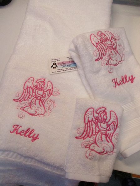 Praying Angel Sketch Personalized 3 Piece Towel Set Angels Bathroom