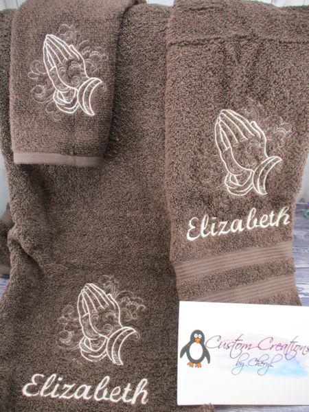 Praying Hands Sketch Personalized 3 Piece Towel Set Angels Bathroom