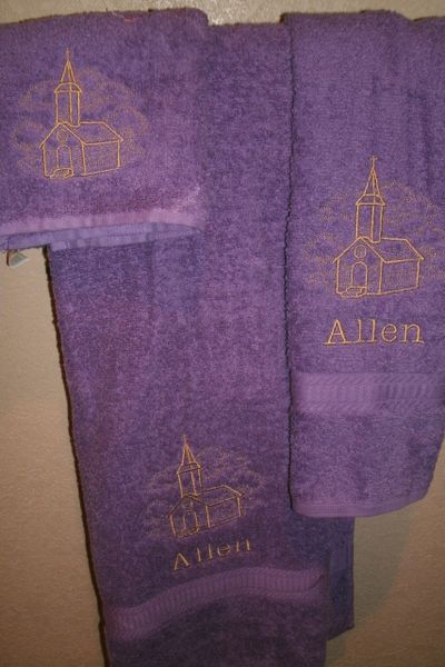 Church Sketch Personalized 3 Piece Towel Set Pastors Bathroom