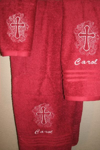 Cross Sketch Personalized 3 Piece Towel Set Pastors Bathroom