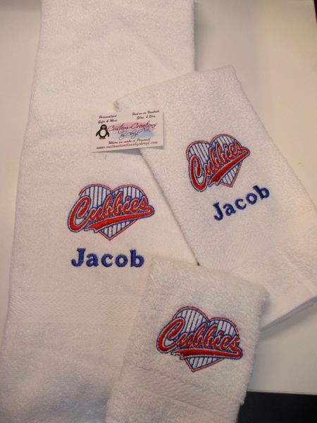 Cubs Cubbies Baseball Heart Personalized 3 Piece Sports Towel Set