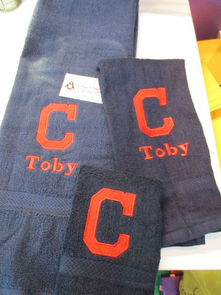 Indians Baseball C Logo Personalized 3 Piece Sports Towel Set