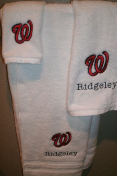 Nationals W Baseball Logo Personalized 3 Piece Sports Towel Set