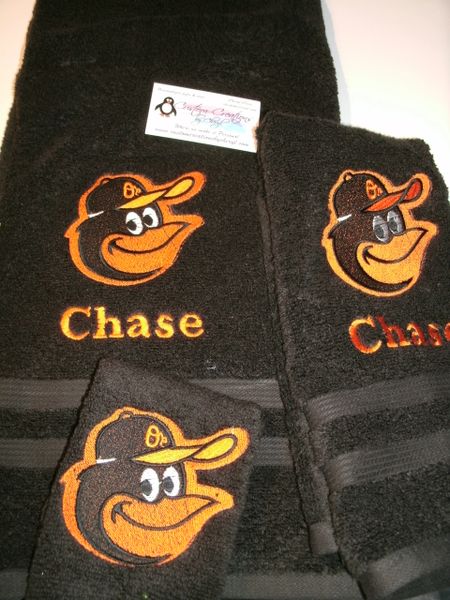 Orioles Baseball Logo Personalized 3 Piece Sports Towel Set