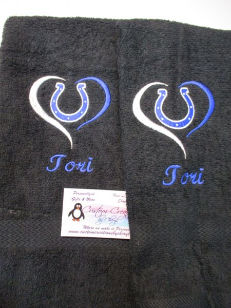 Personalized Colts Heart Football Hand Towel 2 piece set Sports Towel
