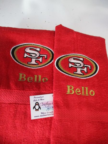 Personalized 49ers Football Hand Towel 2 piece set Sports Towel