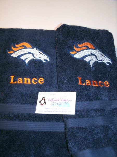 Personalized Broncos Football Hand Towel 2 piece set Sports Towel