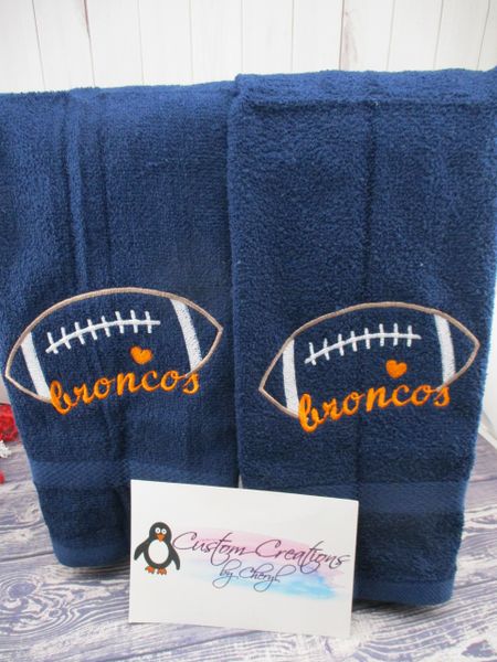 Personalized Broncos Football Sketch Hand Towel 2 piece set Sports Towel