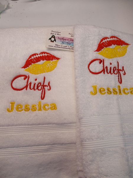 Personalized Chiefs Lips Football Hand Towel 2 piece set Sports Towel