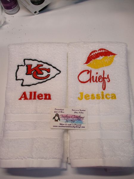 Personalized Chiefs Arrowhead & Lips Football Hand Towel 2 piece set Sports Towel