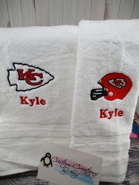 Personalized Chiefs Arrowhead & Helmet Football Hand Towel 2 piece set Sports Towel