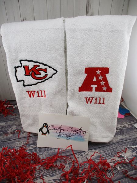 Personalized Chiefs Arrowhead & A Football Hand Towel 2 piece set Sports Towel