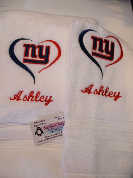 Personalized Giants Heart Football Hand Towel 2 piece set Sports Towel