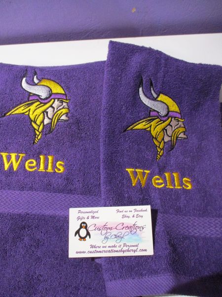 Personalized Vikings Football Hand Towel 2 piece set Sports Towel