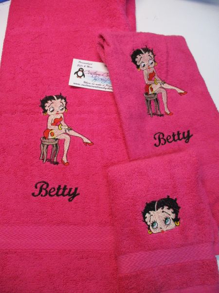 Personalized Betty Boop sitting on stool 3 Piece Bath Towel Set