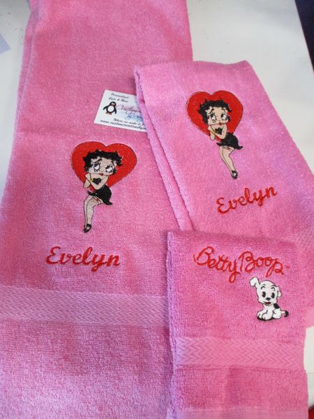 Personalized Betty Boop Heart 3 Piece Bath Towel Set