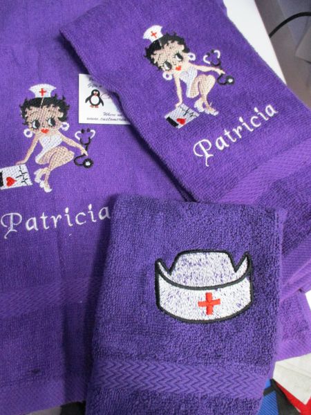 Personalized Nurse Betty Boop 3 Piece Bath Towel Set