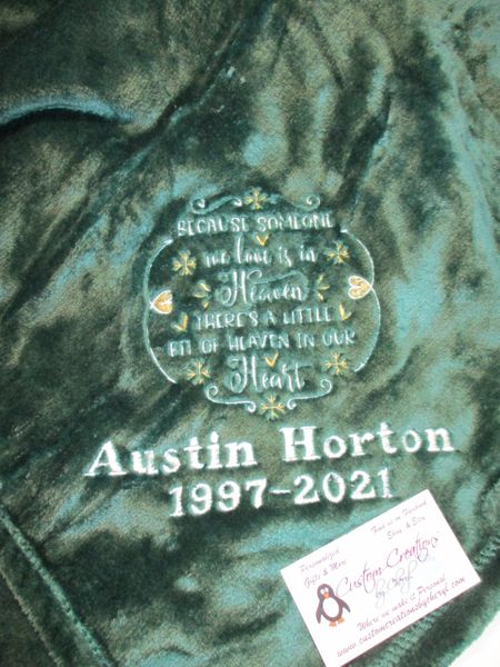Personalized Because Someone I love is in Heaven There is a little Piece of Heaven in my Heart Memorial Mink Throw Blanket