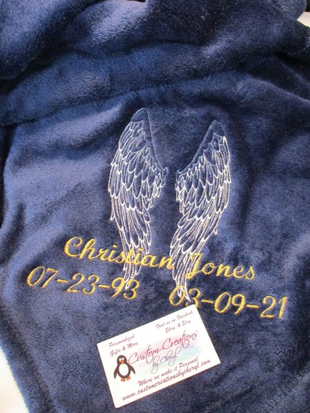 Personalized Memorial Angel Wings Memorial Mink Throw Blanket