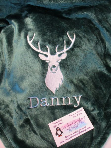 Personalized Stag Buck Head Mink Throw 50 x 60 Blanket Hunters Gift