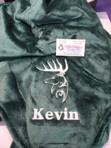 Personalized Tribal Buck Head Mink Throw 50 x 60 Blanket Hunters Gift