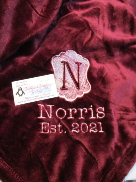 Personalized Monogram Embossed Letter Mink Throw 50 x 60 Blanket Wedding Gift