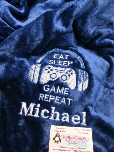 Personalized Eat Sleep Game Repeat Blanket, Mink Throw 50 x 60 Blanket, Gamer Blanket