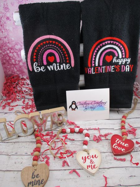 Be Mine & Happy Valentine's Day Personalized Kitchen Towels Hand Towels 2 piece set
