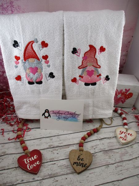 Gnome Boy & Girl Valentine's Day Personalized Kitchen Towels Hand Towels 2 piece set