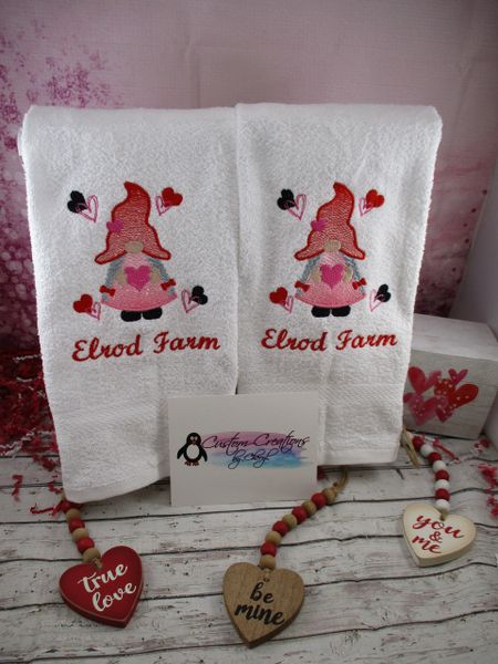 Gnome Girl Valentine's Day Personalized Kitchen Towels Hand Towels 2 piece set